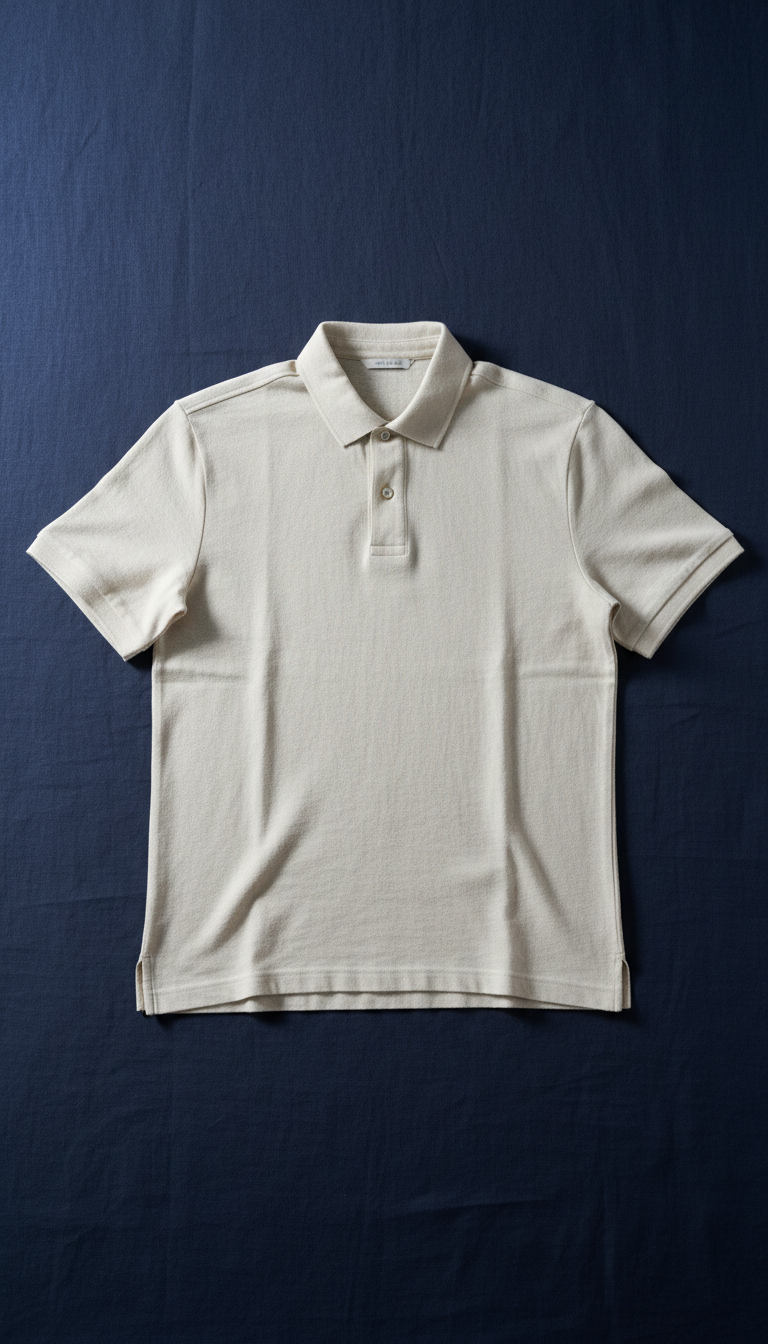 Ecru linen polo shirt with mother-of-pearl buttons